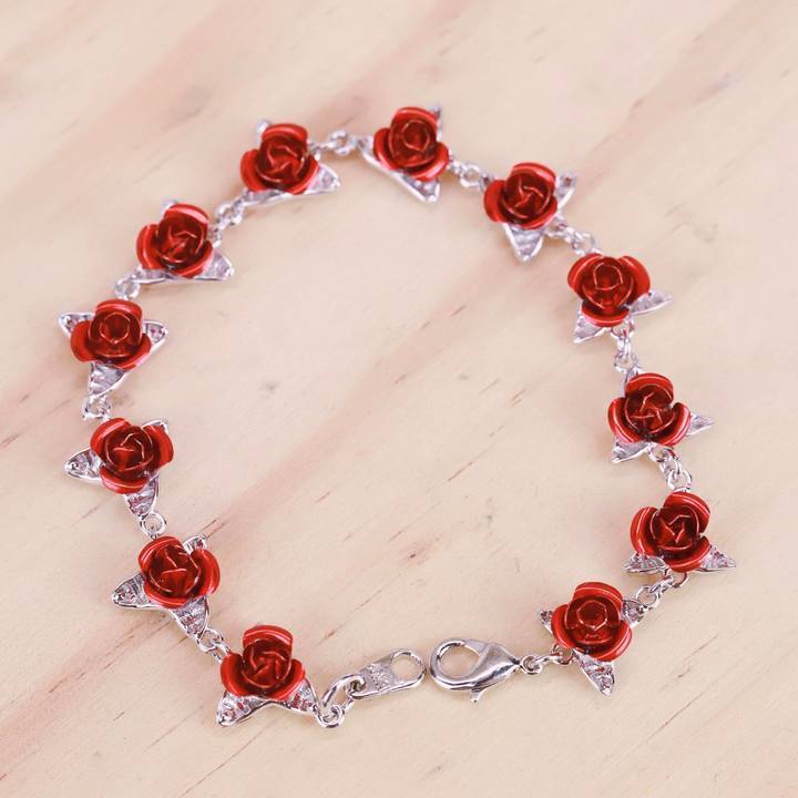 PINK ROSE Bracelet Beaded - Flower Beads, handmade, unique gift –  Chakramoon Arts & Design